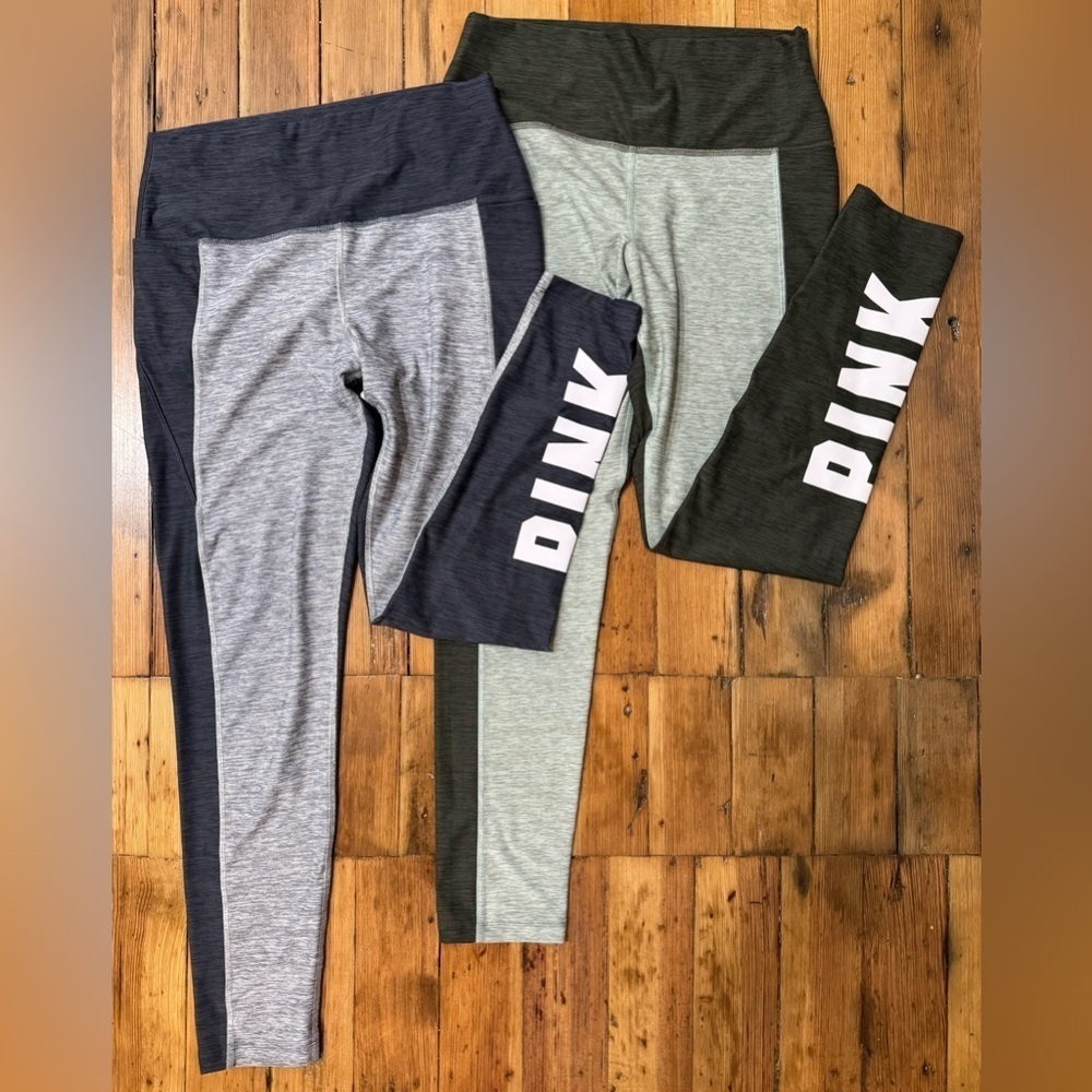 NEW PINK Victoria's Secret Colorblock Leggings Set Black Gray Green Size L
